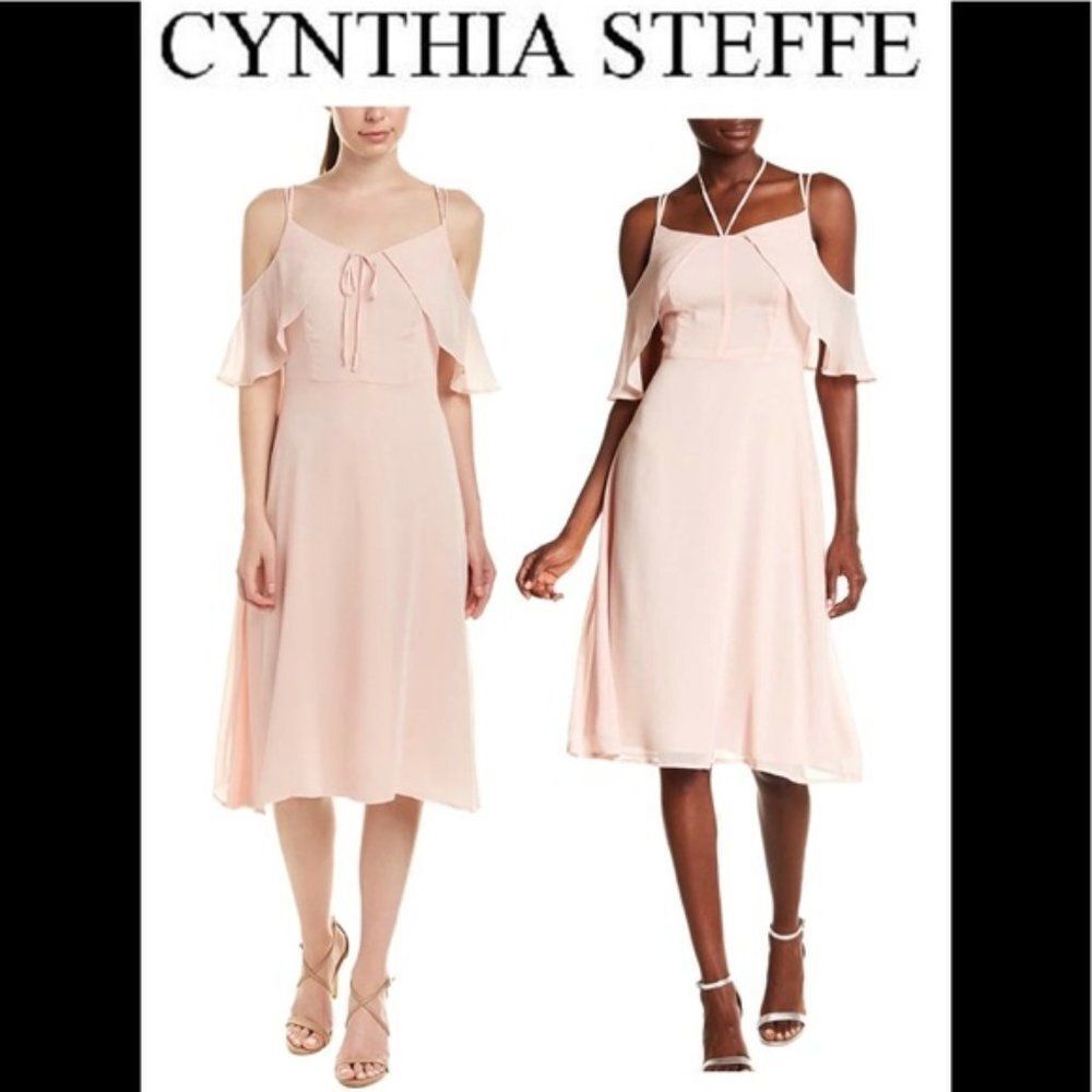 Cynthia Steffe light pastel pink cold shoulder ruffle frill dress  Sz 10